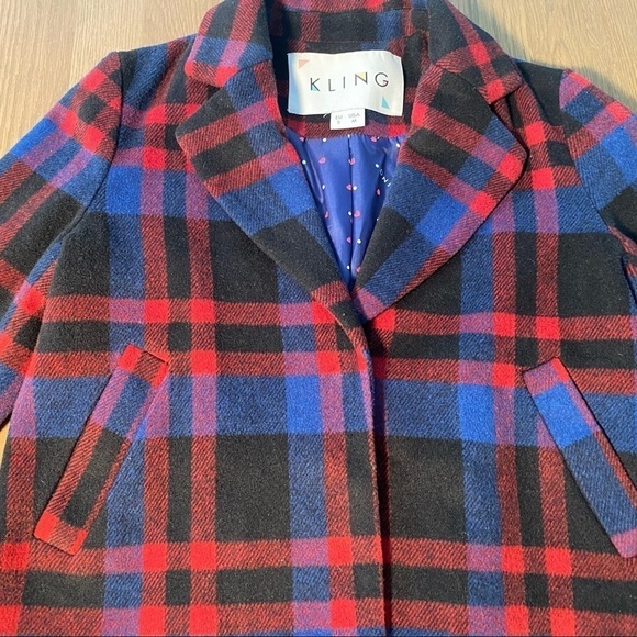 KLING boxy cropped buffalo plaid one button coat lined medium EUC - Picture 6 of 12